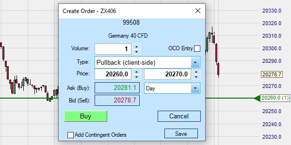 Het limit pullback order is beschikbaar in het platform en kan gebruikt worden om orders te plaatsen.